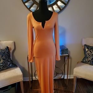 Midi Dress V Neck Mango Color